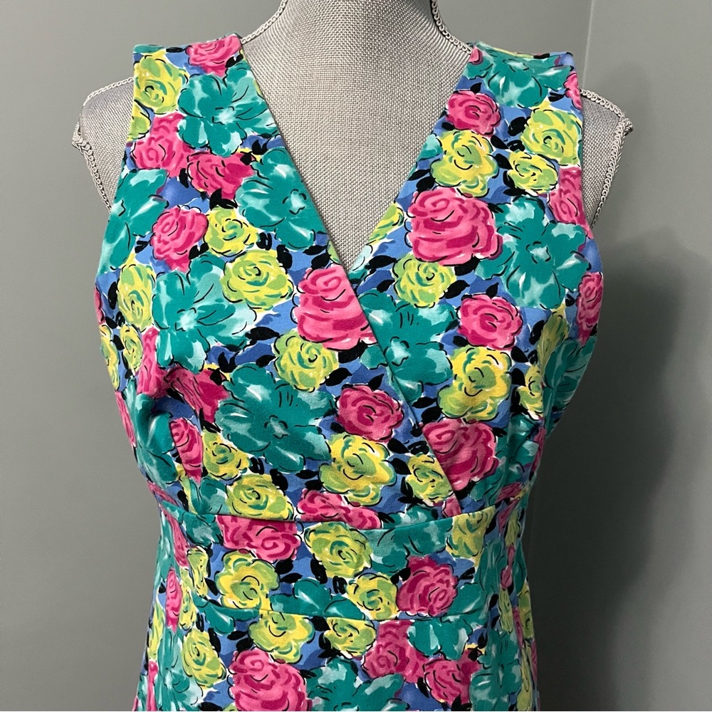 TALBOTS cocktail Dress sleeveless multicolour floral print size medium wedding - Picture 2 of 8